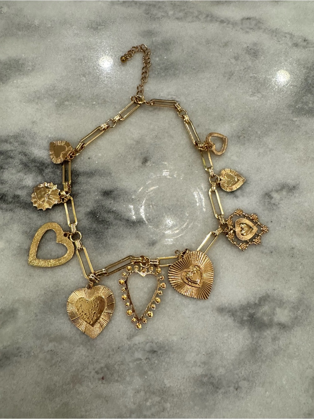 Amazon Gold Heart Charm Link Necklace - Layered Pendant Design